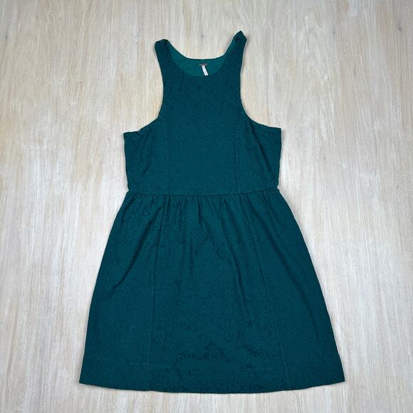 Free People Green Paisley Sleeveless Pleated Festival Mini A-Line Dress Small - Picture 1 of 13